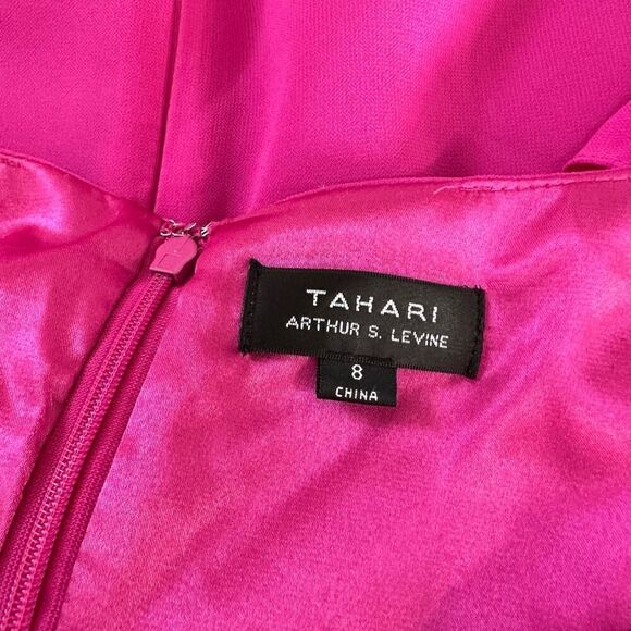 Tahari ASL Pink Floral Eyelet Hem Shift Dress w Self Tie Sleeves Womens 8 - Picture 6 of 10